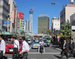 浅草から見た建設中の東京スカイツリー